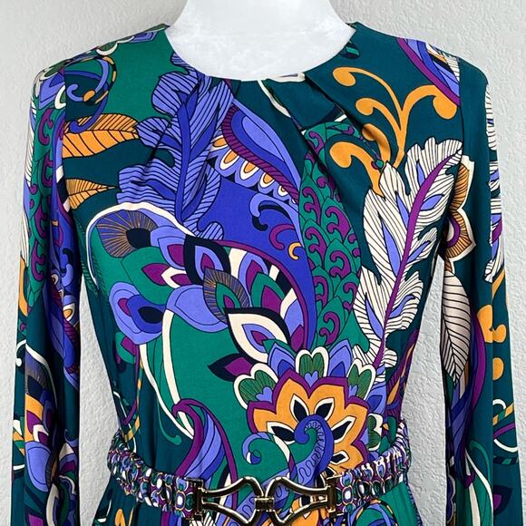 London Times Multi Teal Blue Floral Belted Jewel Neck Mini Sheath Dress 4 NWT - Picture 7 of 15